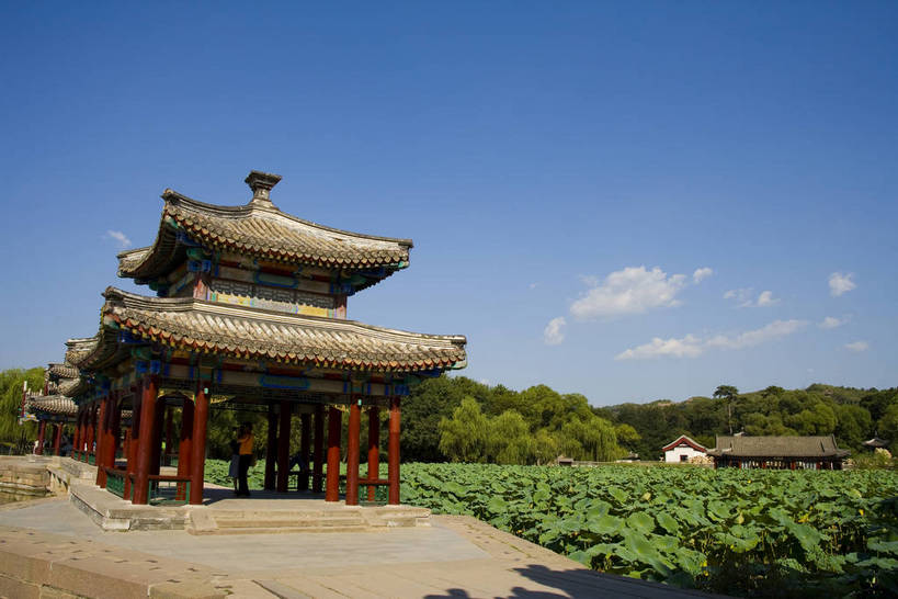 宫殿,横图,室外,白天,湖,建筑,避暑山庄,中国,亚洲,历史,古代,旅游胜地,摄影,东亚,世界文化遗产,中华人民共和国,华北地区,河北,河北省,冀,承德,承德市,古远,展馆,荷花,彩图,承德避暑山庄,承德离宫,热河行宫,bj174