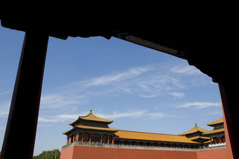 故宫,横图,俯视,建筑,北京,中国,亚洲,房屋,历史,古代,白云,天空,中国文化,东亚,中华人民共和国,古远,皇家,传统文化,bj174