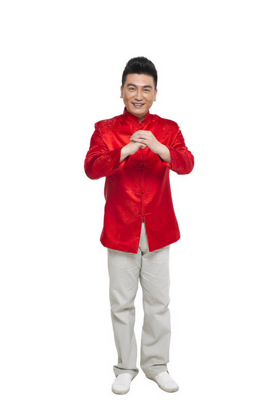 一个人,站,微笑,竖图,彩色,室内,白天,留白,抠图,白色背景,正面,民族